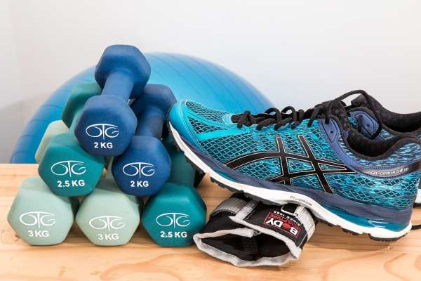 Dumbbells and running shoes